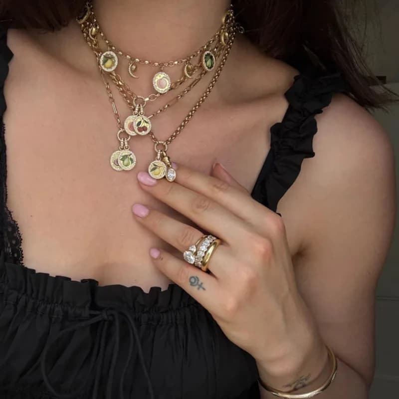 2026 European and American Painted Fruit Rhinestone Pendant Colorful Fresh Clavicle Necklace for Women Gift - image 4