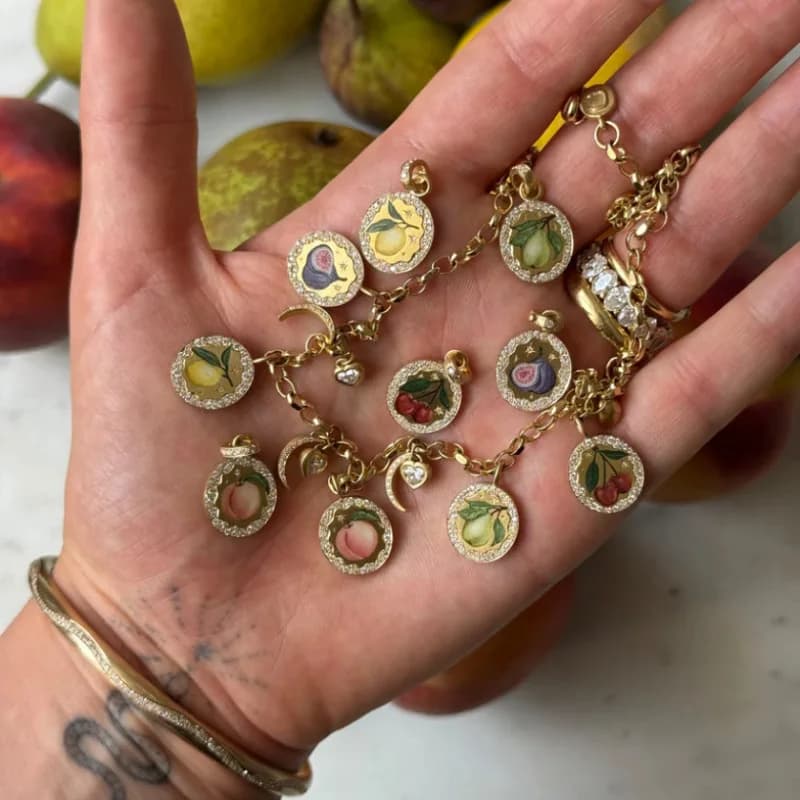 2026 European and American Painted Fruit Rhinestone Pendant Colorful Fresh Clavicle Necklace for Women Gift