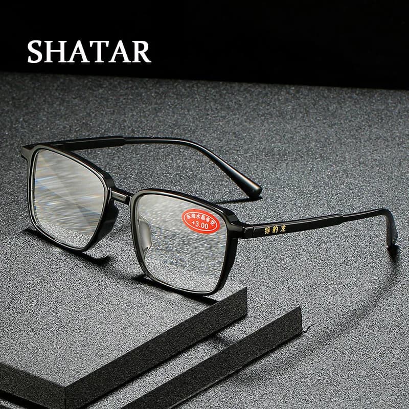 Shatar Retro Large Frame Reading Glasses Men Women Crystal Glass Big Face HD Wear-Resistant Prescription Glasses Cool Protect Ey