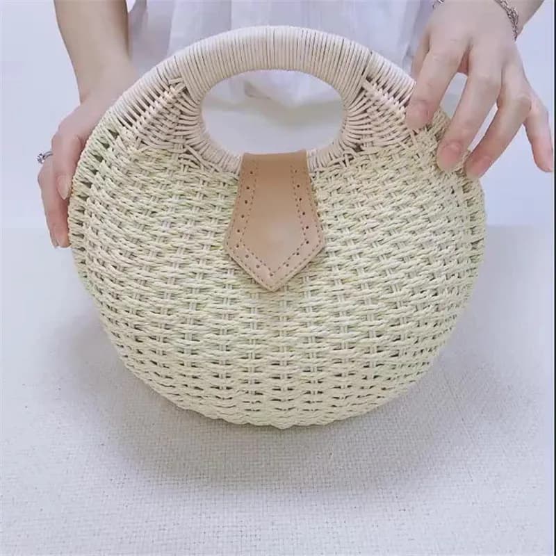 Women's Natural Rattan Handwoven Round Shell Handbag Top-handle Bag Summer Fashion Bohemia Female Casual Tote Clutch Beach Bag - image 3