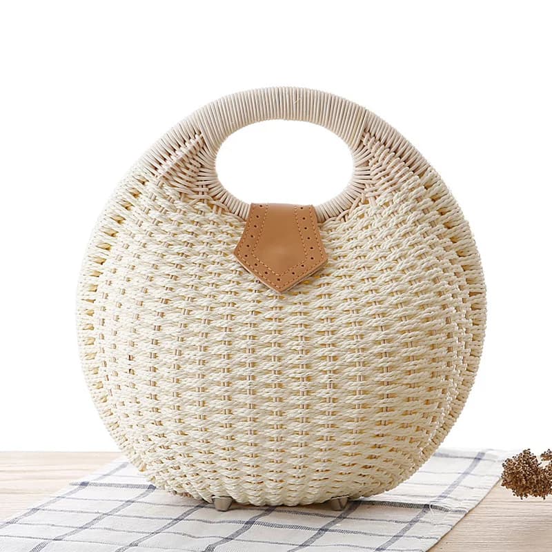 Women's Natural Rattan Handwoven Round Shell Handbag Top-handle Bag Summer Fashion Bohemia Female Casual Tote Clutch Beach Bag - image 5