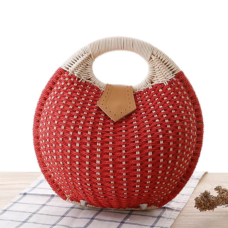 Women's Natural Rattan Handwoven Round Shell Handbag Top-handle Bag Summer Fashion Bohemia Female Casual Tote Clutch Beach Bag - image 6