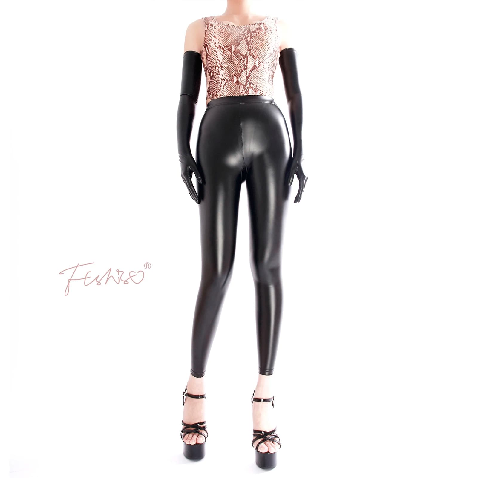 Ftshist Womens Faux Leather Sexy Leggings Matte Black High Elastic Patent Leather Pants Skinny Tight High Waist Wetlook Trousers - image 5