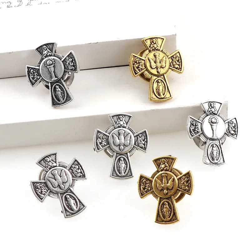 Trendy Brooches Pins Holy Grail Saint  Christ Metal Badges Pigeon Cross Lapel Pins for Cothes Vintage Boutonniere Collar Jewelry - image 4