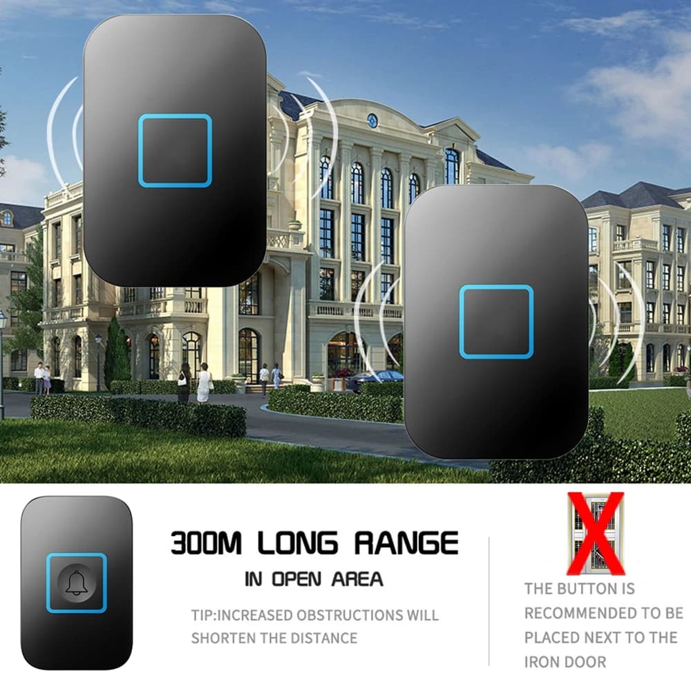 Smart Wireless Doorbell Waterproof 1 Button 4 Receiver 300M Remote US EU UK AU Plug Intelligent Home LED Light Door Bell Chime - image 4