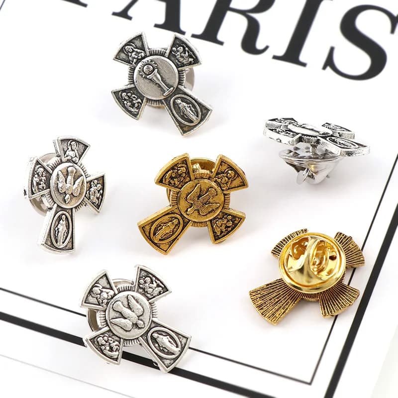 Trendy Brooches Pins Holy Grail Saint  Christ Metal Badges Pigeon Cross Lapel Pins for Cothes Vintage Boutonniere Collar Jewelry - image 6