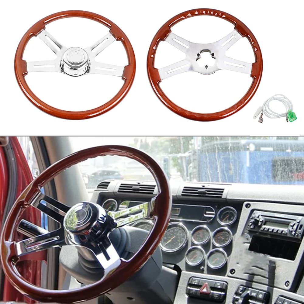 RASTP-455mm 18 Inch Classic Truck Steering Wheel Wooden 3 Electroplated Steel Big Car Classic Wood Grain Finish RS-STW030 - image 4