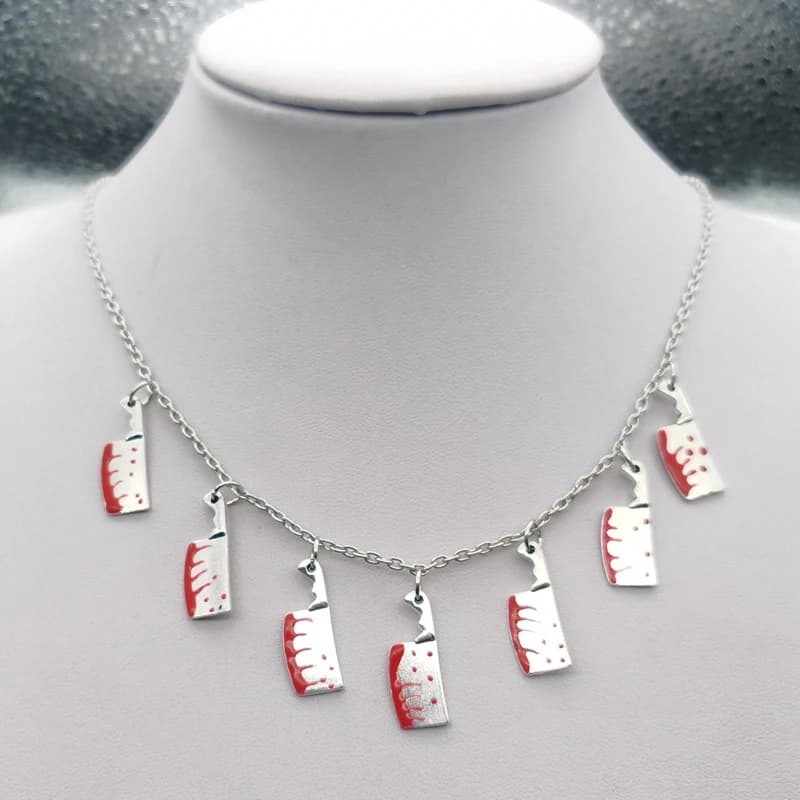 7 Kitchen Red Knives Tibetan Silver Kitchen Knife Necklace Charms Day of The Dead Necklace Gift Halloween Witch Jewelry Handmade - image 4