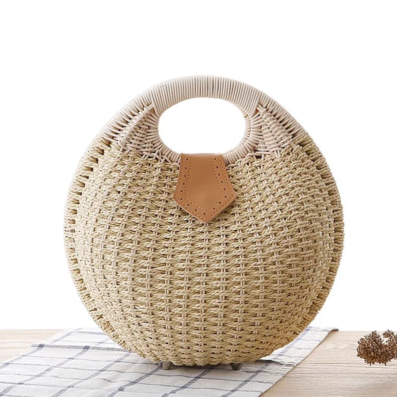 Women's Natural Rattan Handwoven Round Shell Handbag Top-handle Bag Summer Fashion Bohemia Female Casual Tote Clutch Beach Bag - image 4