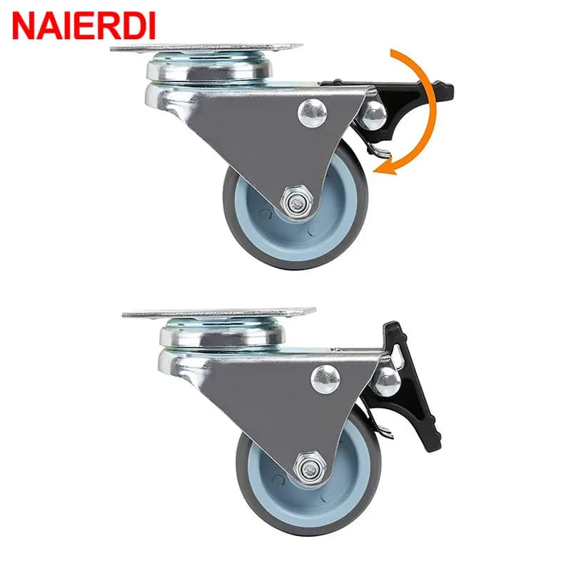 NAIERDI 4PCS 2 inch Trolley Casters Heavy Duty Swivel Soft Rubber Roller Wheels with Brake for Platform Furniture Wheels - image 3