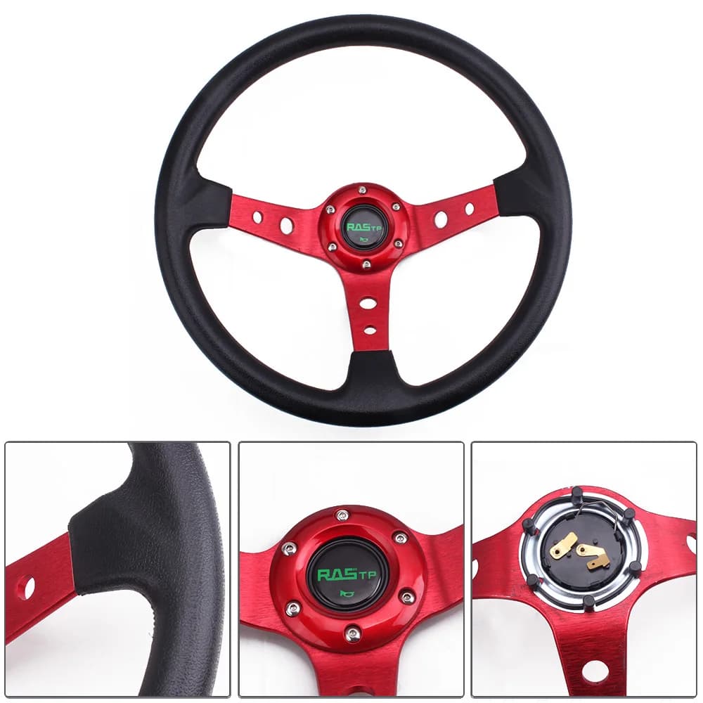 RASTP-14inch 350mm Universal Racing Drift Steering Wheel  Aluminum PU Car Sport Steering Wheels Car Accessories RS-STW020-TP - image 6