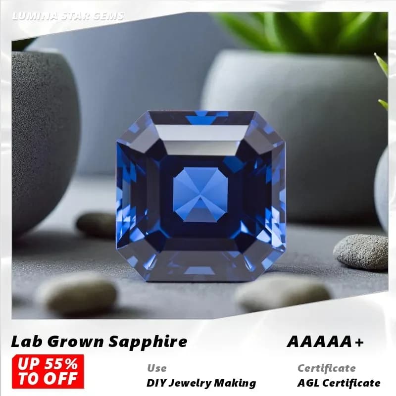 L-Lab Grown Sapphire Royal Blue Color Asscher Cut Loose Gemstone  For DIY Jewelry Making Selectable Certificate - image 3