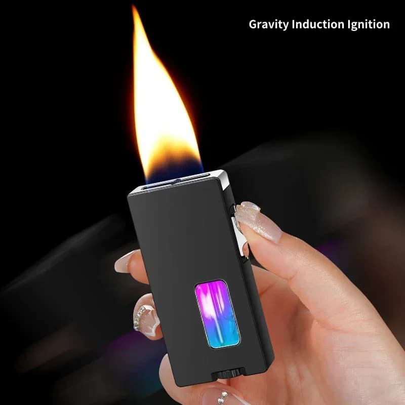 New Windproof Open Flame Gas Metal Lighter LED Visible Window Sensing Vibration Ignition Electric Lighter Smoking Men's Gift - image 3