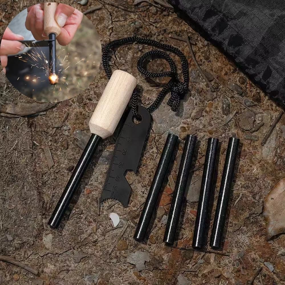 New Wilderness Survival Portable Flint Kit - Magnesium Fire Starter Stick with Wooden Handle for Camping Outdoor Equipment Tool - image 4