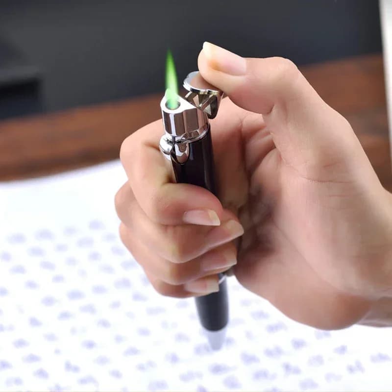 Creative Ballpoint Pen Lighter Metal Windproof Jet Green Torch Lighter Butane Gas 1300C Cigar Lighter Men's Gadget Gift - image 3