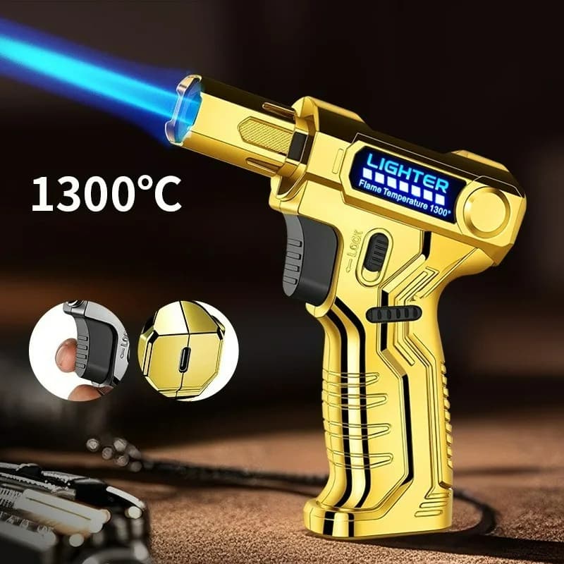 Metal High-temperature High Flame Welding Gun Lighter Windproof Direct Spray Flame Safety Lock Kitchen Cigar Outdoor Lighter - image 4
