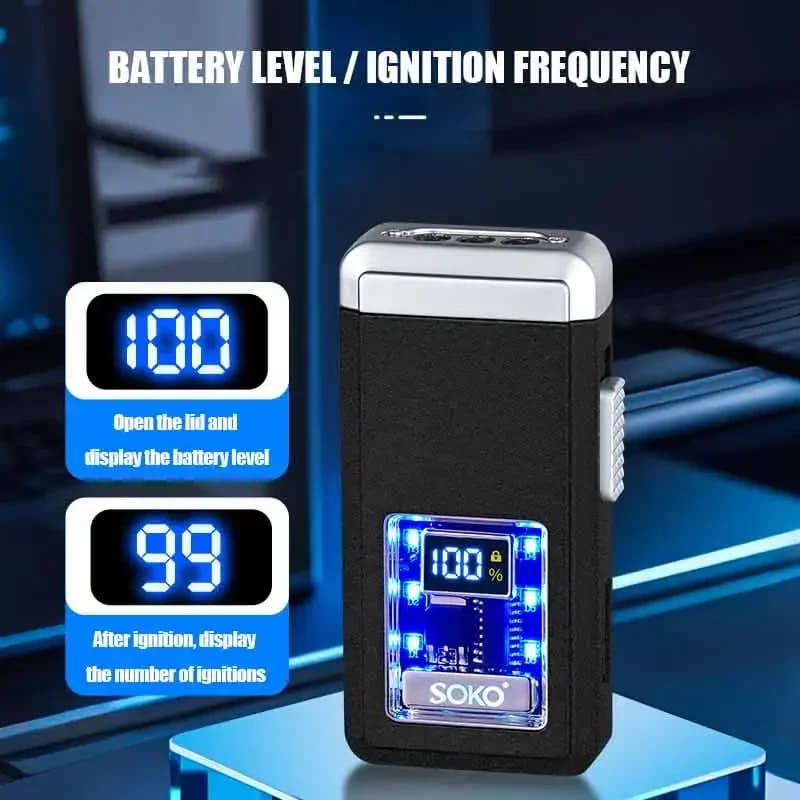 New High Beauty Voice Controlled LED Lighter Three-Color Flame Counting Transparent Visual Movement Inflatable Windproof Lighter - image 6