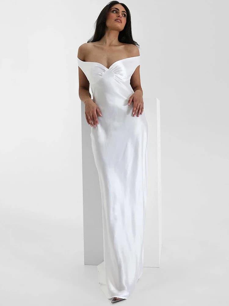 Satin Off-shoulder Backless Sexy Maxi Dress Women Gown Fashion Strapless Sleeveless High Waist Club Party Long Dresses - image 5