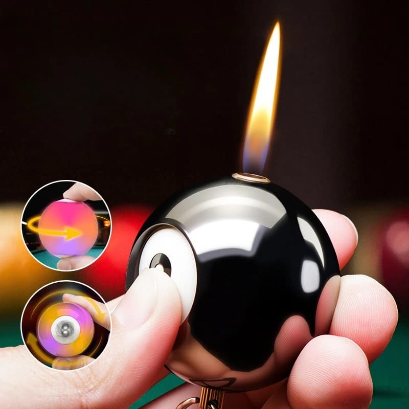 New Billiards Shaped Luminous Rotating Inflatable Lighter Keychain Personalized Men's Smoking Cool Gift Cigarette Accessories - image 3