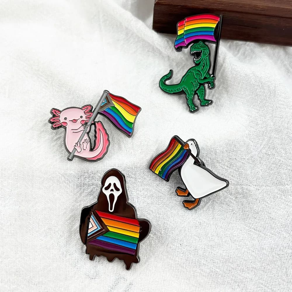 LGBTQ+ Pride Rainbow Flag Cartoon Enamel Pin Fun Animal Cat Dinosaur Frog Brooch Backpack Hat Accessory Creative Gift - image 5