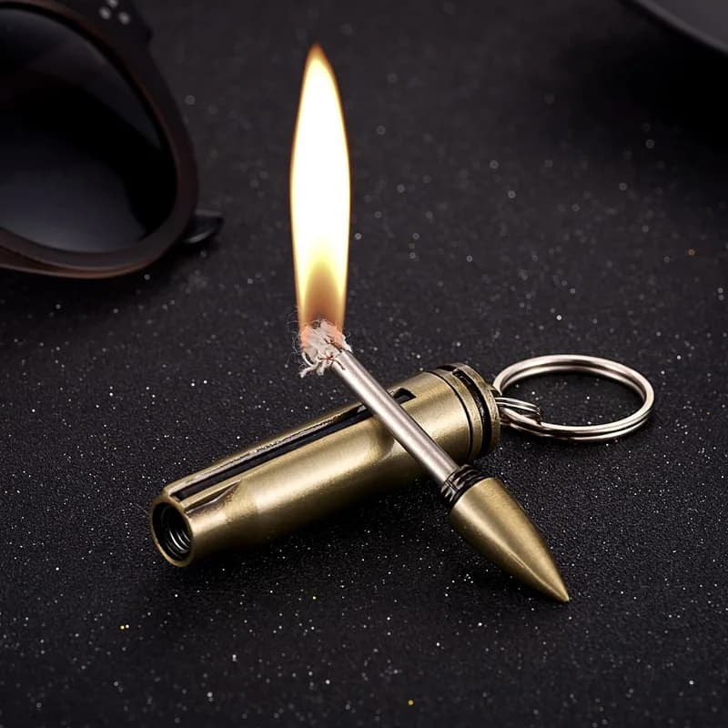 Mini portable creative bullet shaped hot selling metal matchstick with 10000 lighter multifunctional keychain combustion lighter - image 5