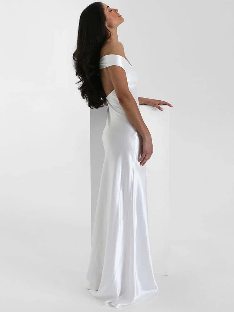Satin Off-shoulder Backless Sexy Maxi Dress Women Gown Fashion Strapless Sleeveless High Waist Club Party Long Dresses - image 6
