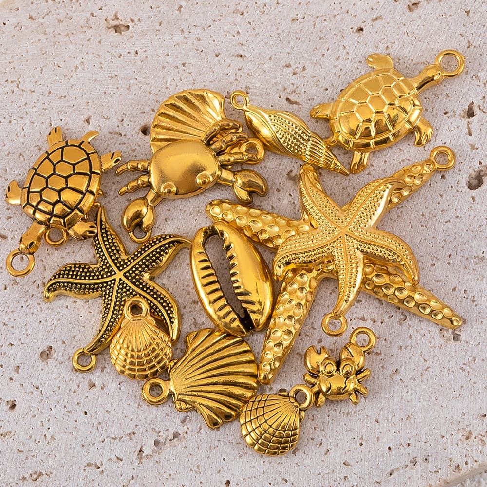 10pcs Antique Gold Color Cute Metal Starfish Shellfish Crab Turtle Pendant DIY Necklace Bracelet Charm Jewelry Making Wholesale - image 3
