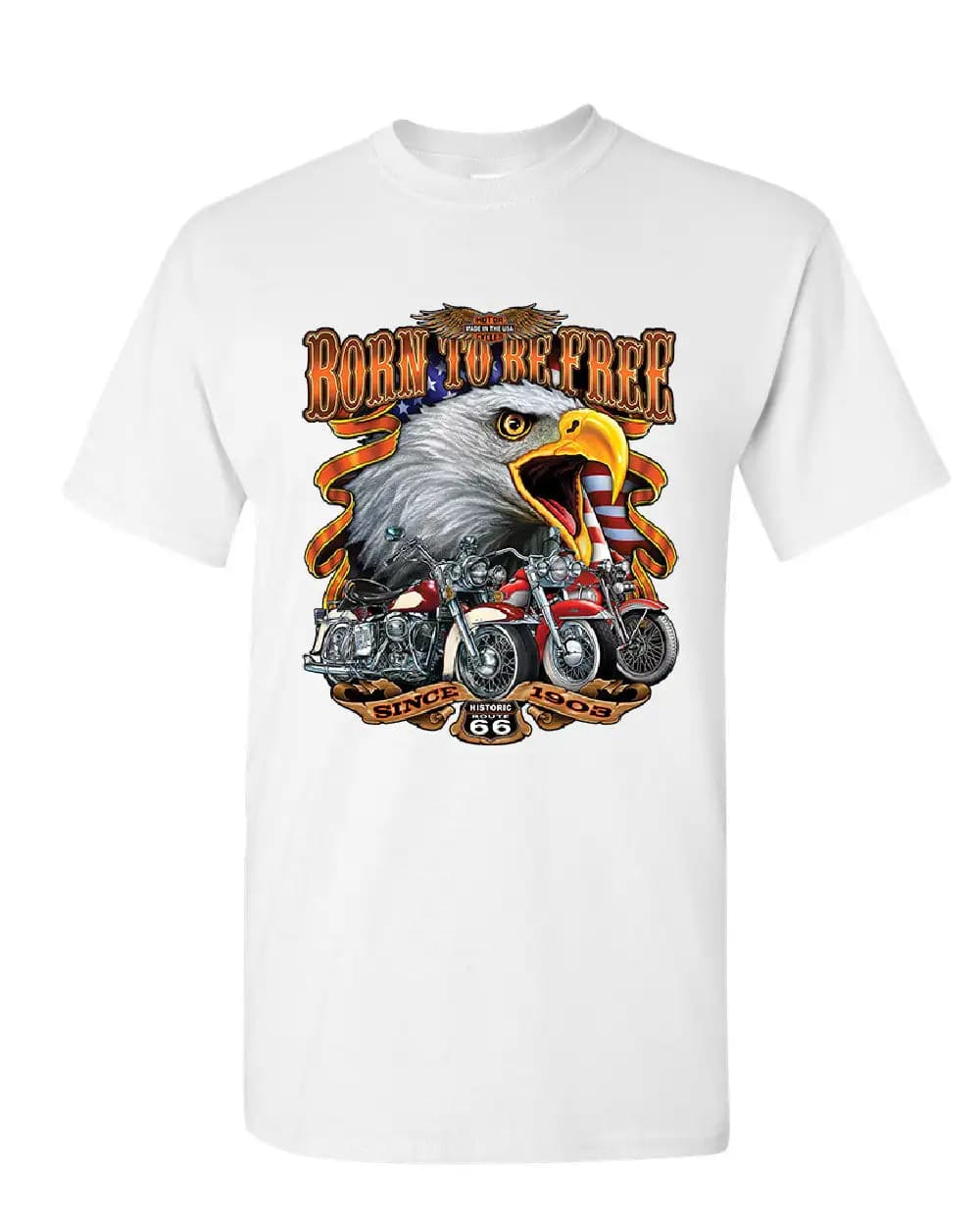 Born To Be Free Historic Route 66 Bald Eagle Motorcycle T-Shirt 100% Cotton O-Neck Short Sleeve Summer Casual Mens T-shirt - image 4