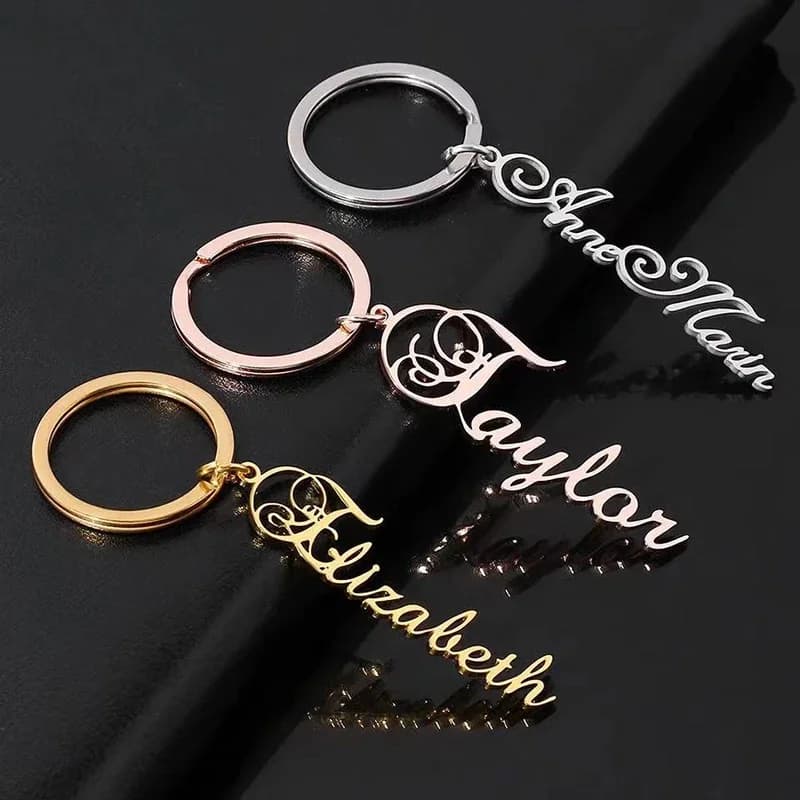 Custom Name Keychain Stainless Steel Personalized Keyring Vertical Pendant Nameplate Boyfriend Gift Family Jewelry Wholesale