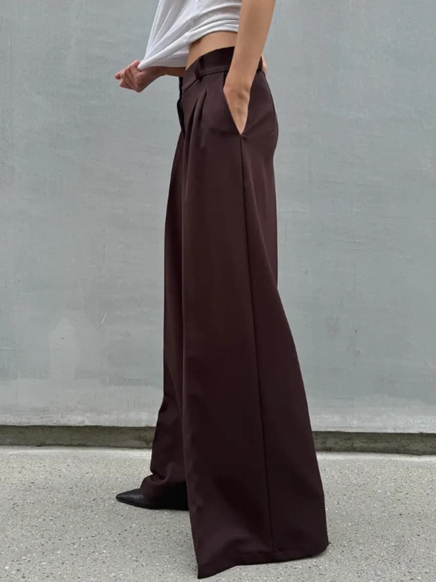 Parc Fee Fashion Loose Coffee Office Women Pants 2025 Casual High Waist Wide Trousers Elegant Full Length Pants Female Clothing - image 5