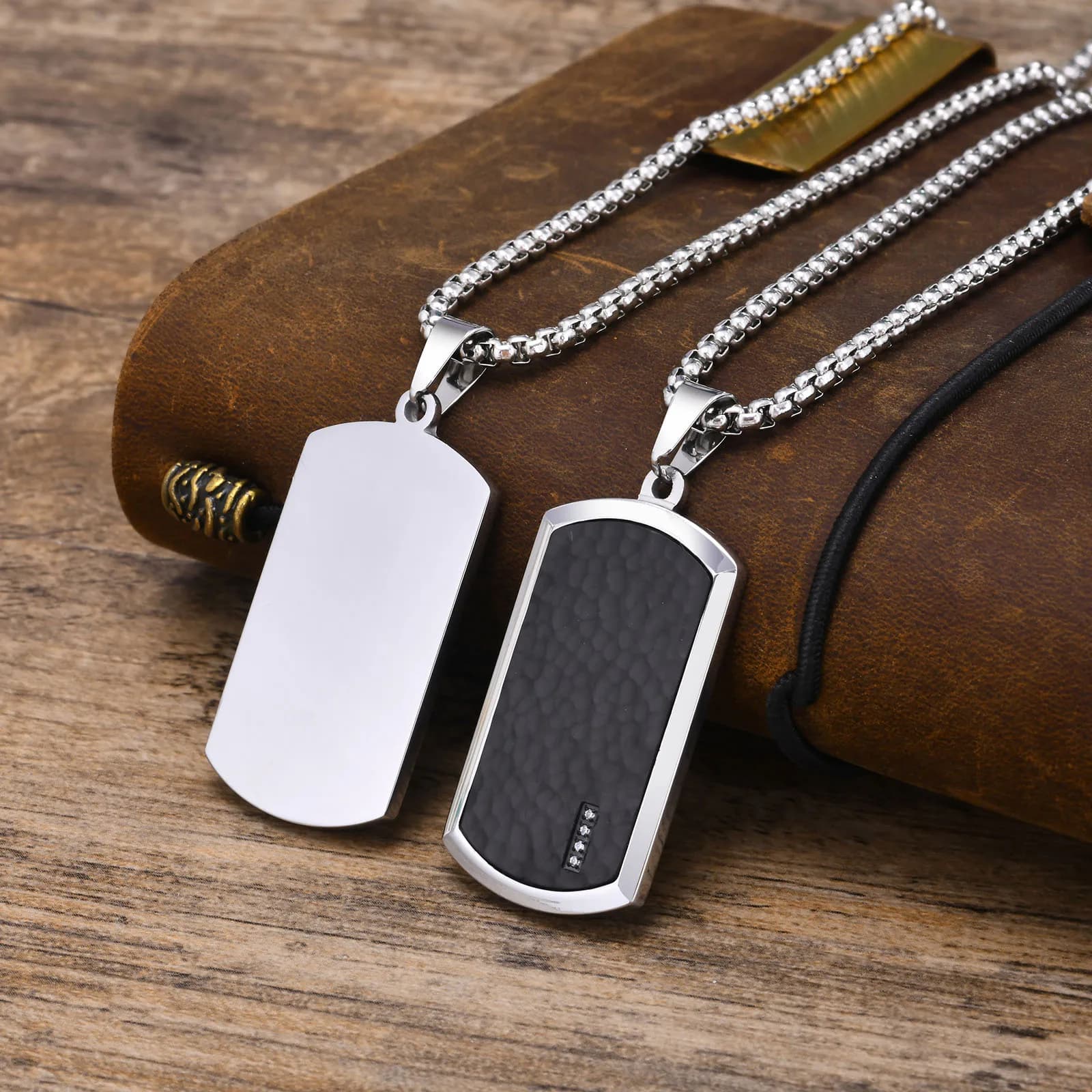 Vnox Stylish Hammered Dog Tag Necklace for Men, Stainless Steel Square Collar Birthday Christmas Gifts for Father Dad Husband - image 3