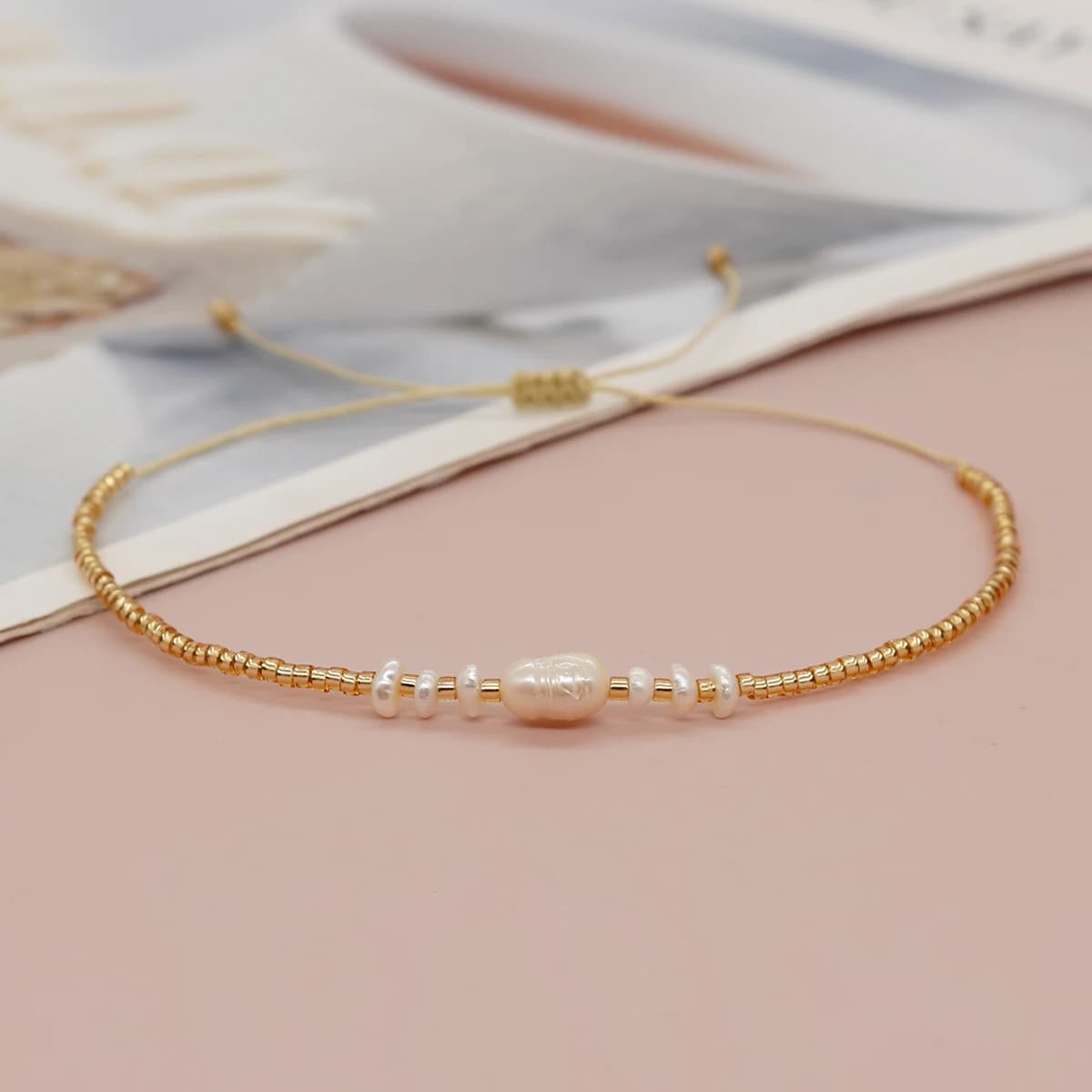 Go2Boho Gold Color Miyuki Beaded Bracelets Freshwater Pearls Thin Bracelet for Women Jewelry Femme Adjustable Simple Pulseras