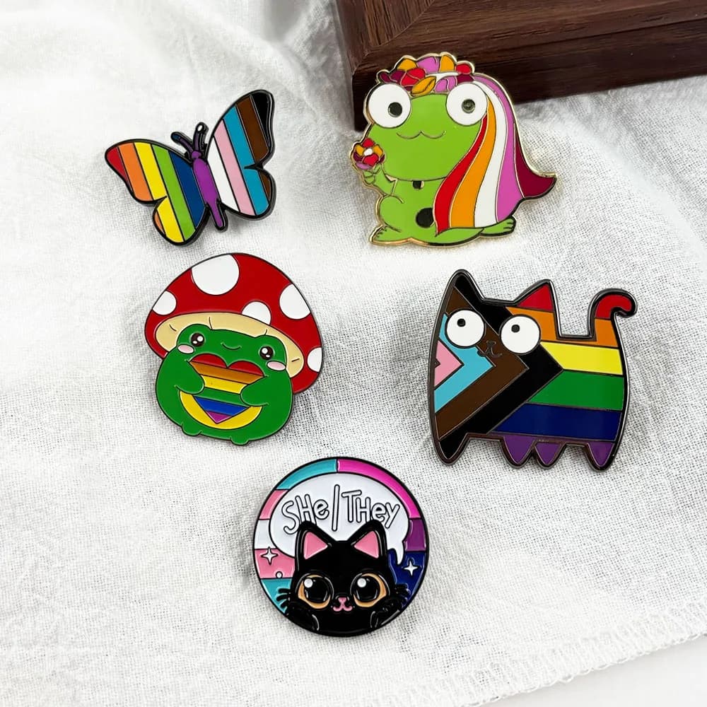 LGBTQ+ Pride Rainbow Flag Cartoon Enamel Pin Fun Animal Cat Dinosaur Frog Brooch Backpack Hat Accessory Creative Gift - image 6