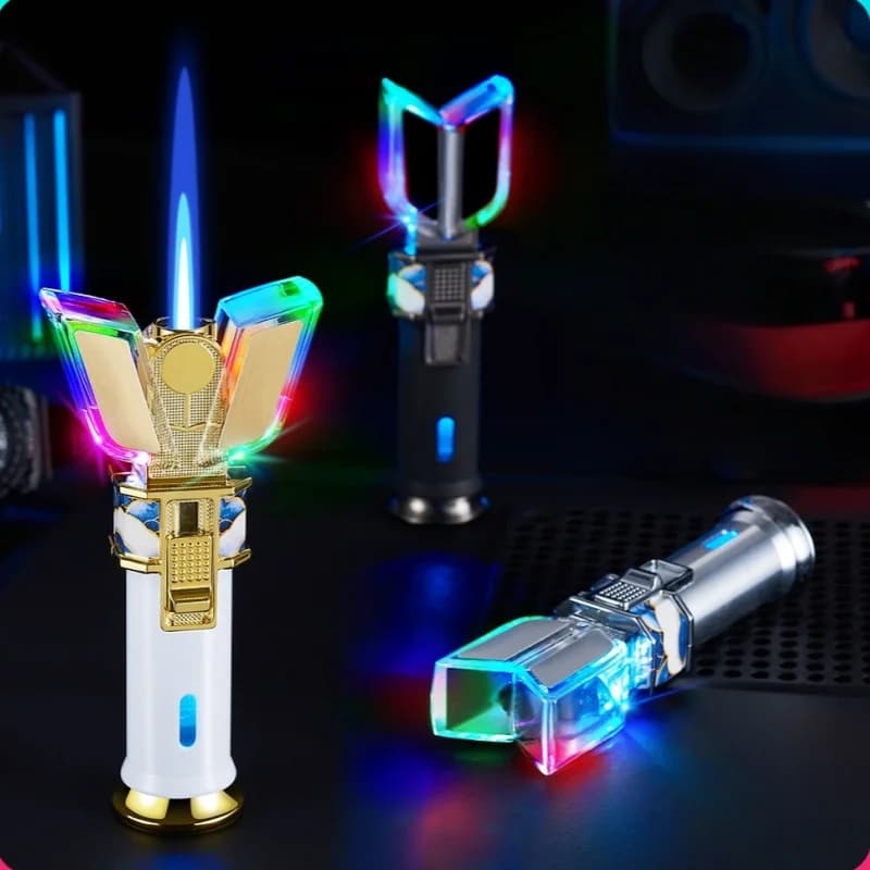 New Fashionable Divine Light Rod Gas Electric Dual Use Lighter Windproof LED Color Light Butane Inflatable USB Lighter - image 3