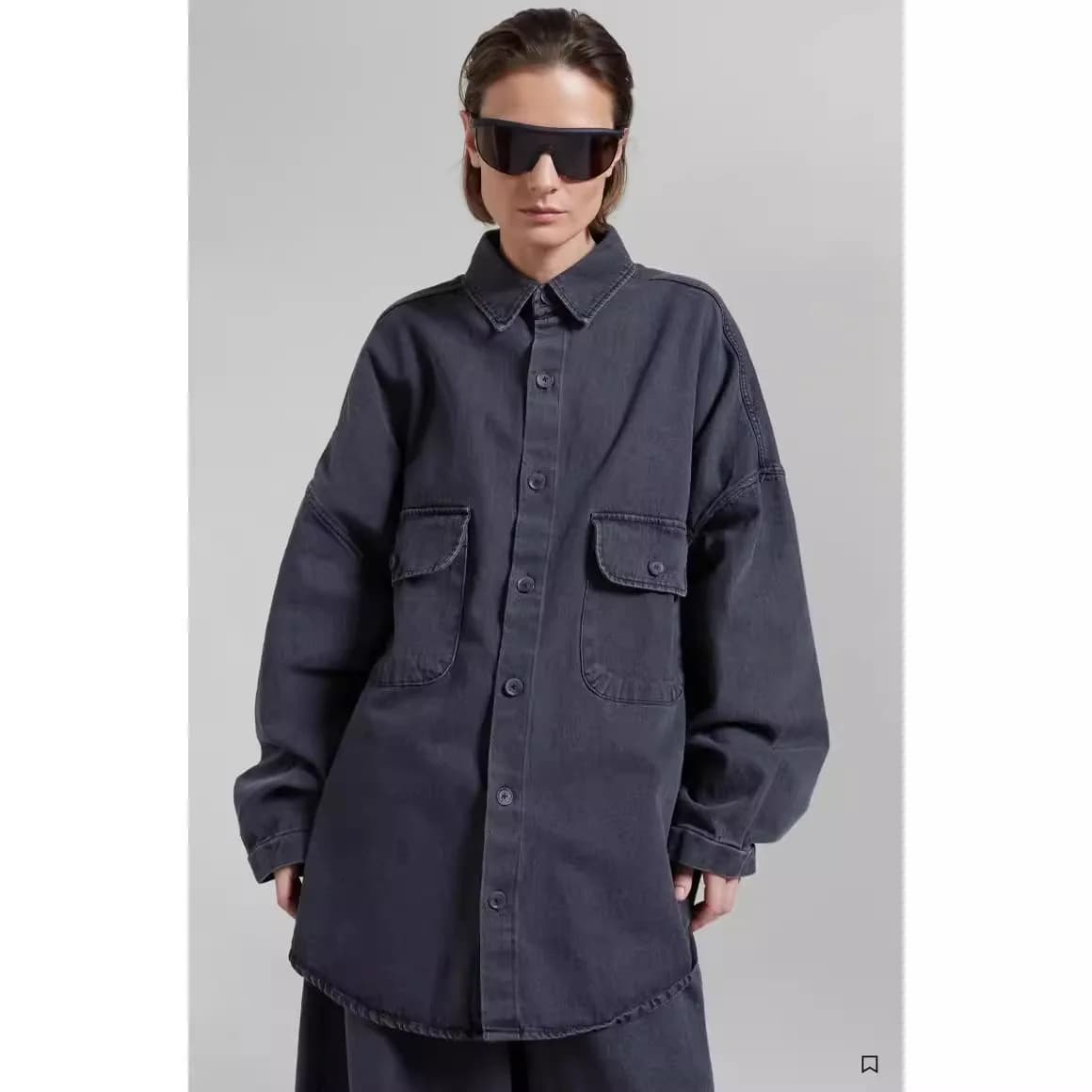 Frankie Shop Fall New Arrival Denim Jacket-Style Shirt Oversized Silhouette Minimalist Versatile Jacket - image 4