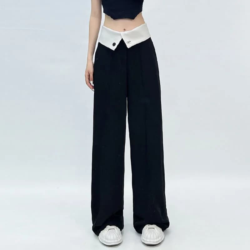 Streetwear Women Yuppie Style Flip Waist Suit Pants Female Summer High Waist Draped Casual Wide Leg Straight Pants - image 4