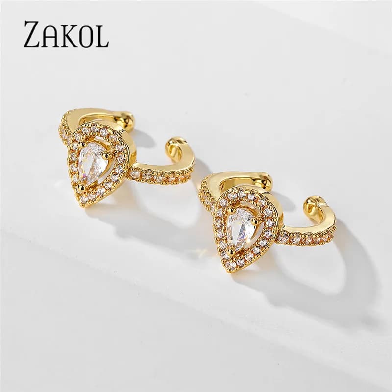 ZAKOL 1 Pieces White Color Water Drop Cubic Zirconia Ear Bone Clip Earrings for Women Fashion Temperament Accesories - image 4