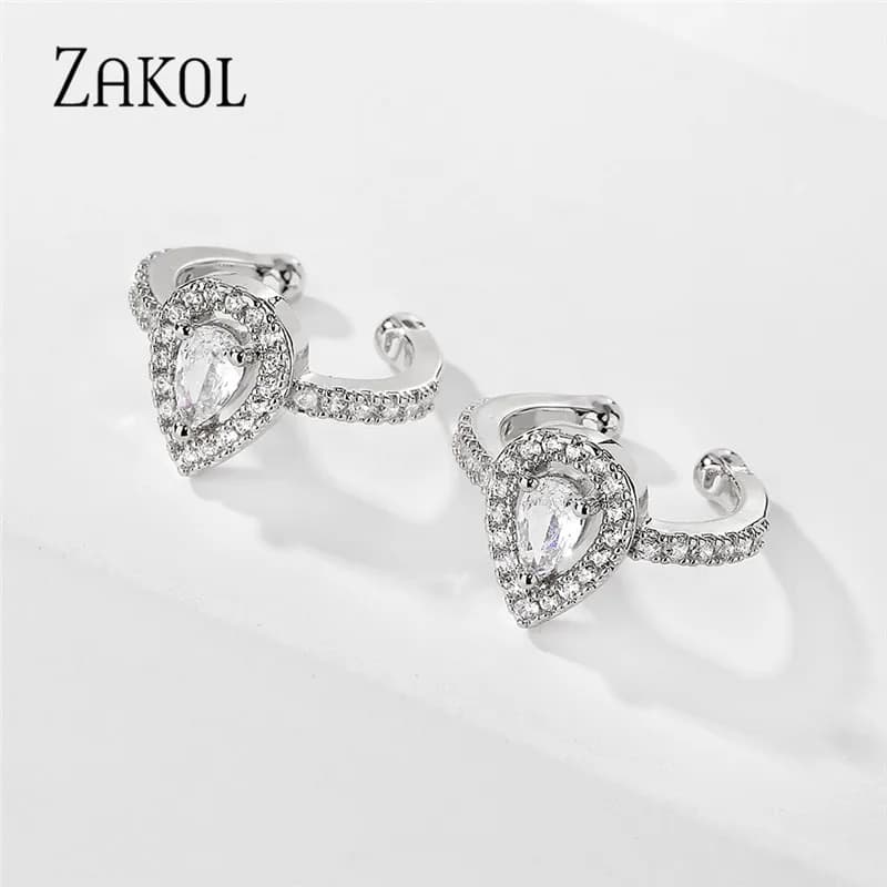ZAKOL 1 Pieces White Color Water Drop Cubic Zirconia Ear Bone Clip Earrings for Women Fashion Temperament Accesories - image 6
