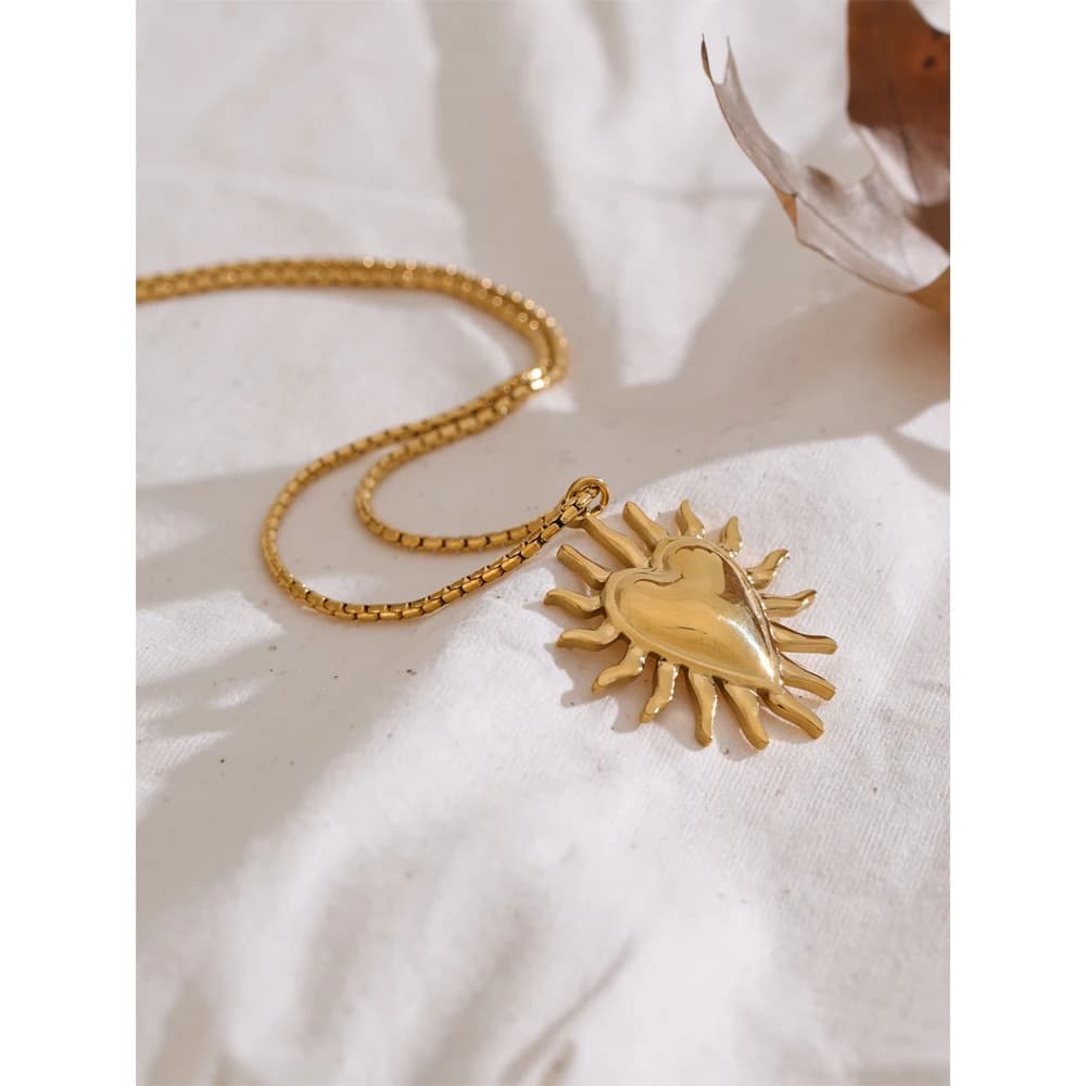Yhpup 2 Style Sun Heart Pendant Necklace Stainless Steel 18K Gold Color PVD Plated Tarnish Resistant Jewelry Accessory for Women - image 3