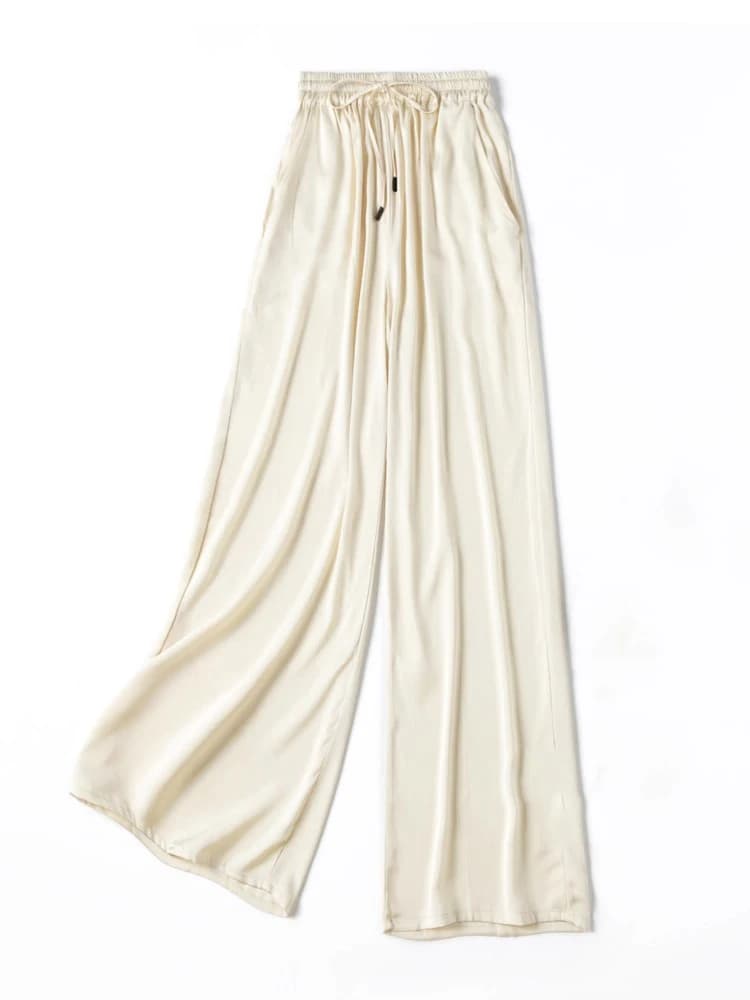 Vertical Naked Feeling 93% Natural Mulberry Silk Elastic Double Qiao Satin Elastic Waist Women's Fashionable Wide Leg Pants - image 6