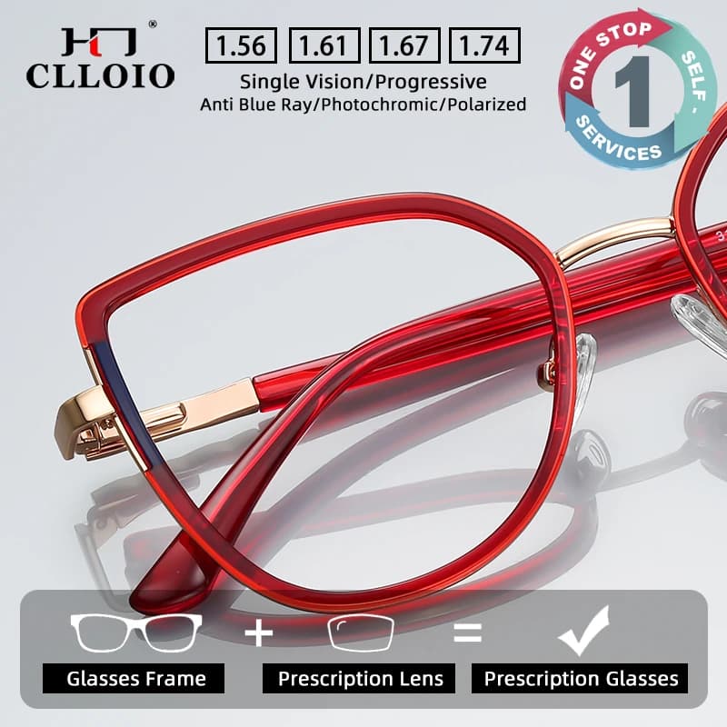 CLLOIO New Anti Blue Light Glasses Metal TR Texture Frame Women's Reading Myopia Glasses Prescription Customization Glasses