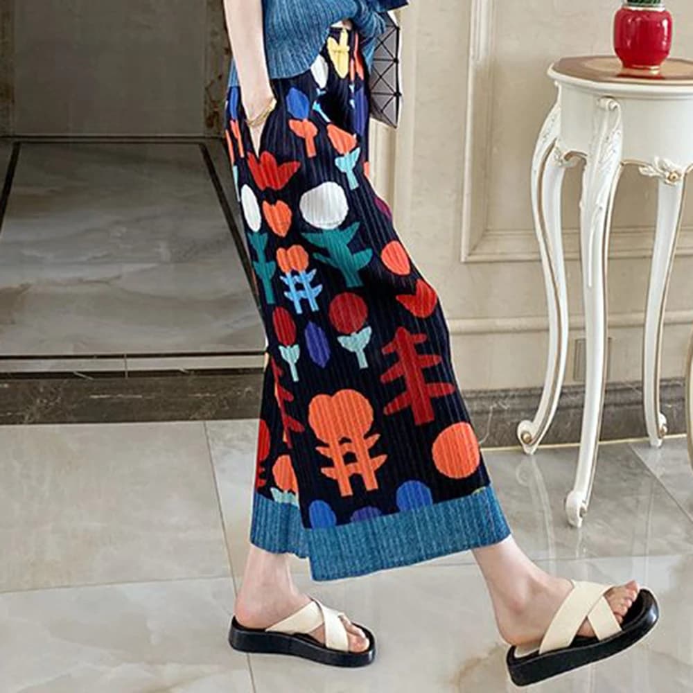 Folded niche  retro printing thin straight casual pants children's high-end summer drape eight-point nine-point pants - image 4