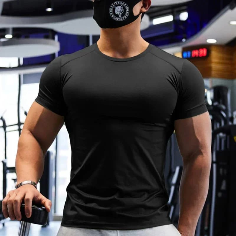 Gym T-shirt Man Plus Size Dry Fit Men's Sports T-shirts Sweatshirt Tops Plain Color Muscle Training Activewear Yoga Clothes Tee - image 5