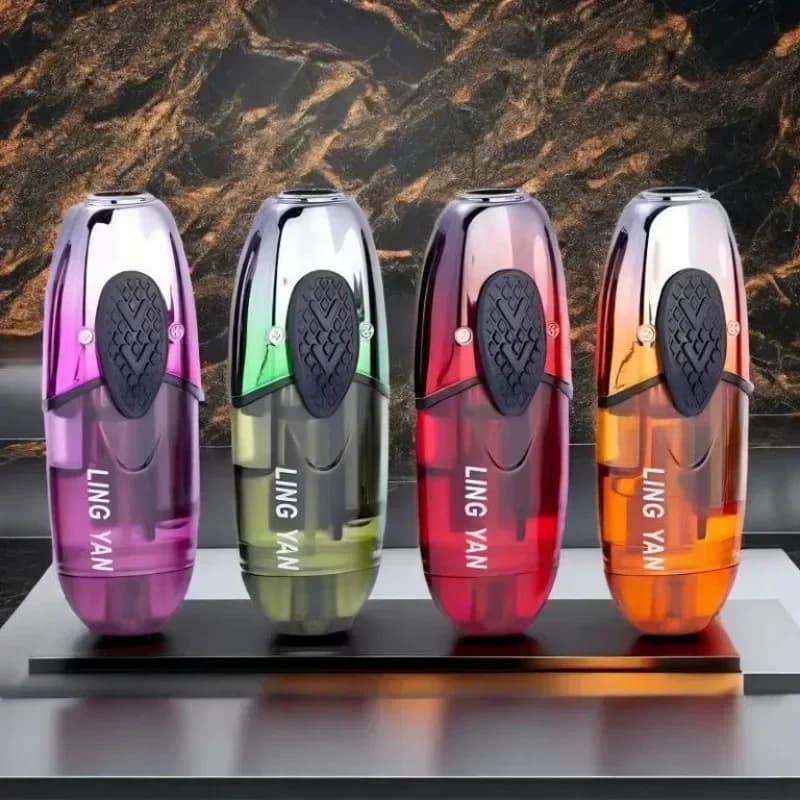 Silent Transparent Oil Tank Inflatable Lighter Windproof Jet Blue Flame Silent Portable Outdoor Lighter Fashionable Men's Gift - image 4
