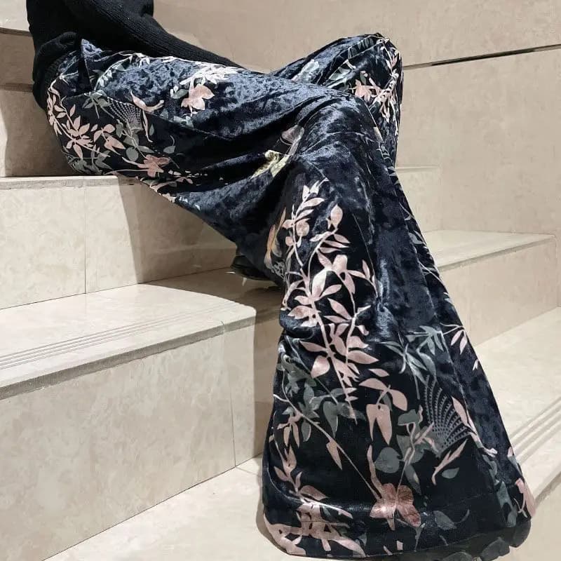 Canary Gloss Printed Wide Leg Pants Women's High Waist 2024 Spring Skin-friendly Trousers New Loose Sag Slimming Straight Pants - image 3