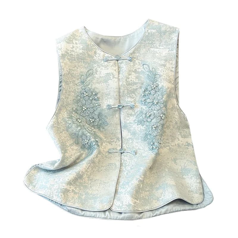 Women's Heavy Beaded Embroidery Vest National Style Comfortable Leisure Temperament round Collar Chinese Top - image 6