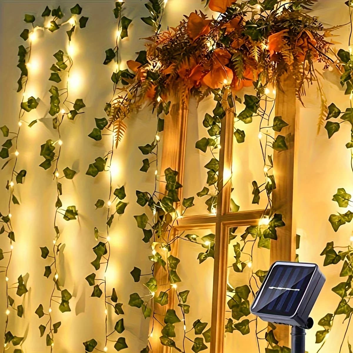 10m 100 LEDs Solar Vine String Light 8 Modes DIY Solar Ivy Fairy Lights String Light Wedding Party Garden Room Wall Decor Light - image 4