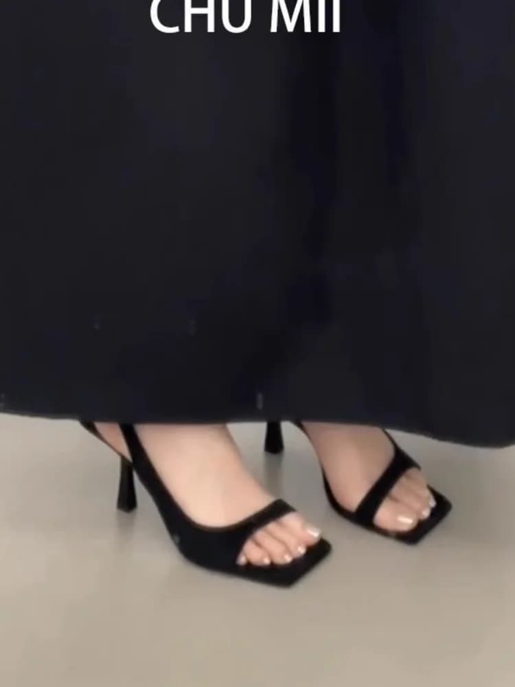Leather Version Summer Versatile Pointed Toe Thin Heel Sandals Women's Faionable New Model Match Skirts Open Toe Side Emp - image 6