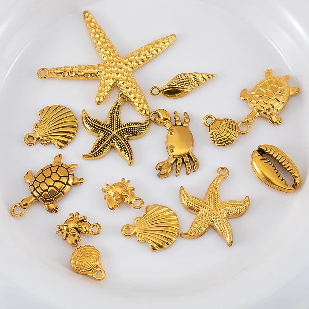 10pcs Antique Gold Color Cute Metal Starfish Shellfish Crab Turtle Pendant DIY Necklace Bracelet Charm Jewelry Making Wholesale - image 6