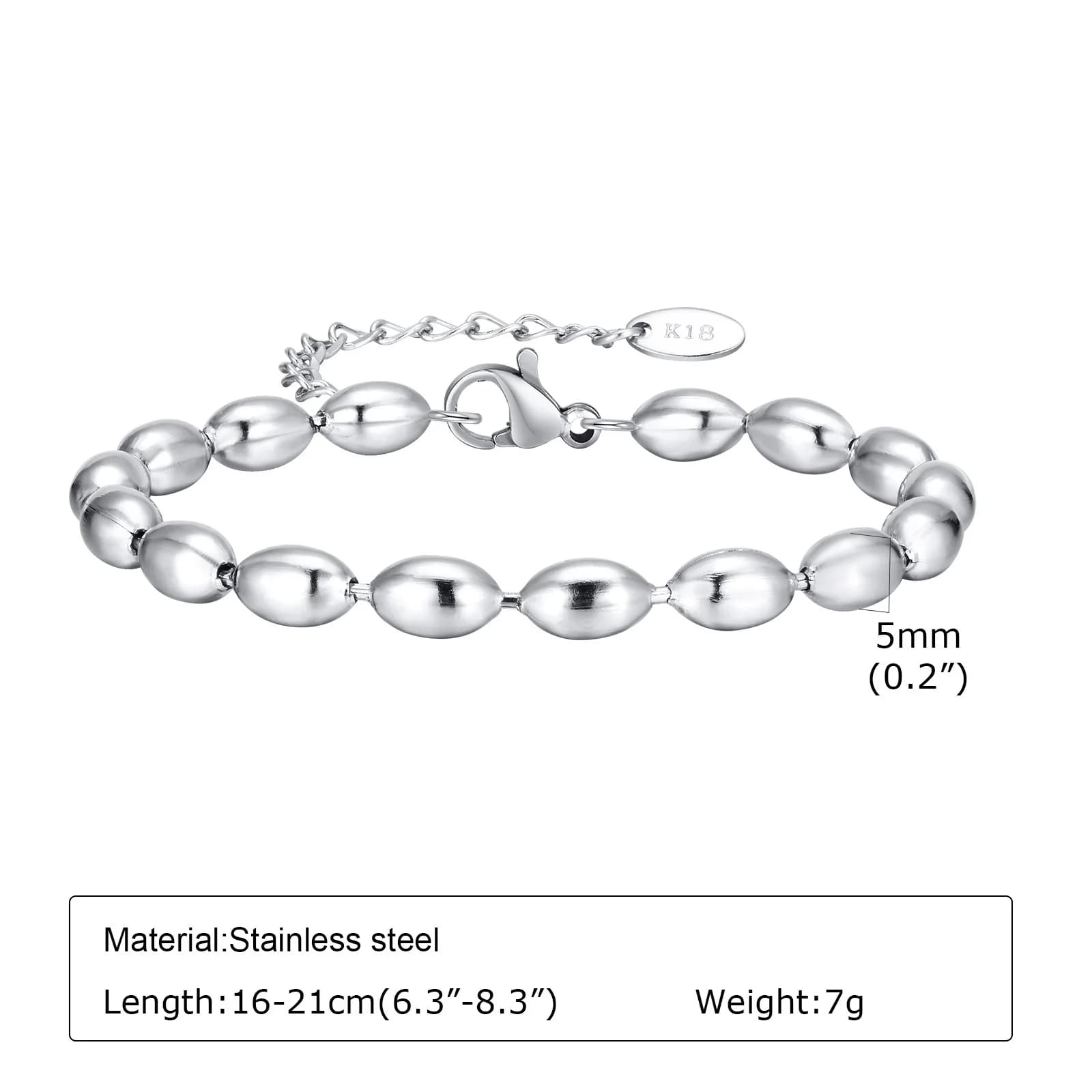 2mm-5mm Oval Beaded Bracelet Stackable,18k Gold Plated Stainless Steel Chain Bangle for Women - image 5